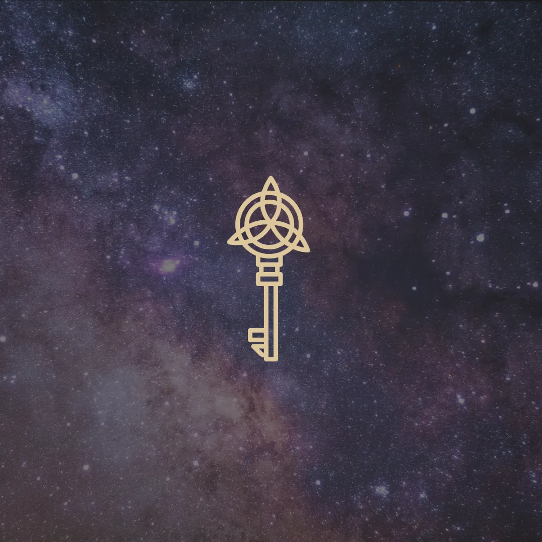 Llave simbólica sobre el cosmos — abre una puerta hoy